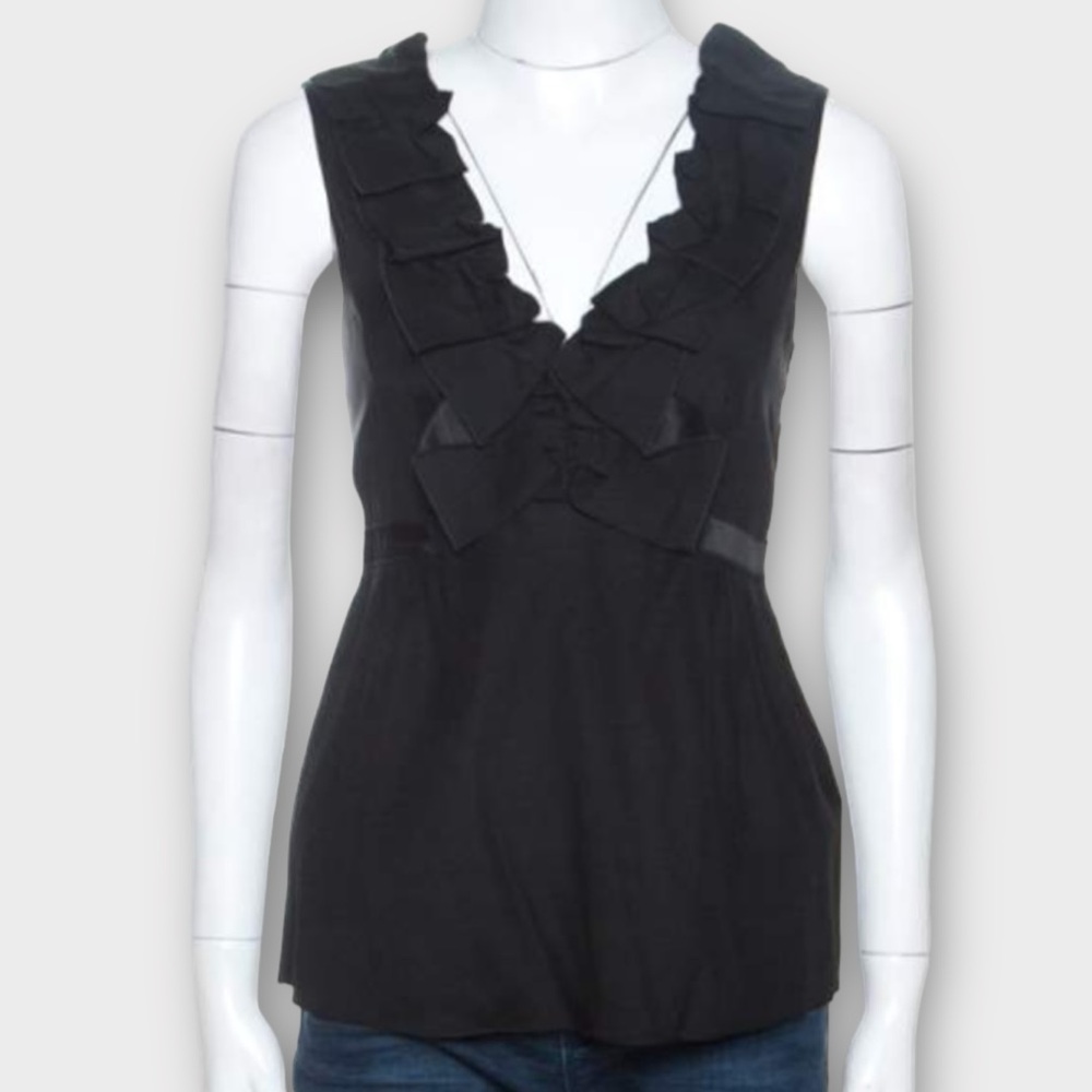 Rebecca Taylor Women’s Blouse Size 4 Sleeveless Silk Blend Ruffle Trim Designer
